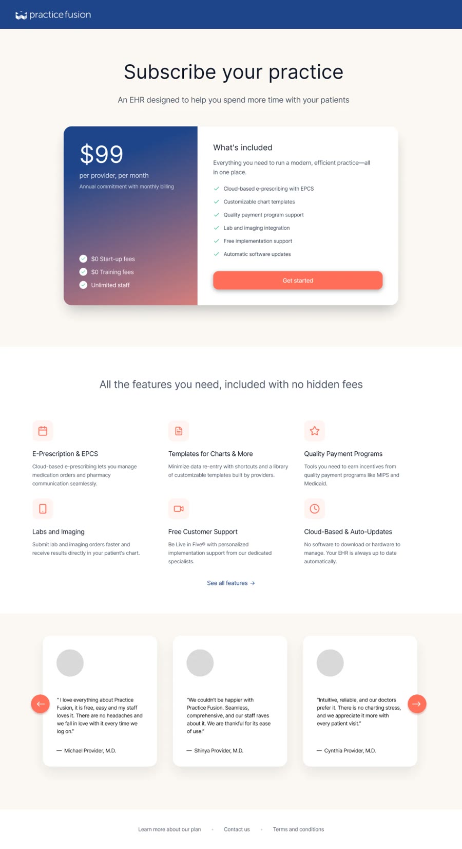 Exploration: refined pricing card with a blue-to-coral gradient and feature icons